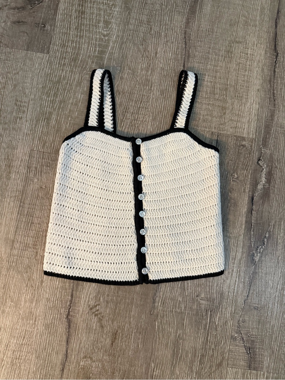 Sincerely Jules Crochet Button Front Tank Top Cream Black XS